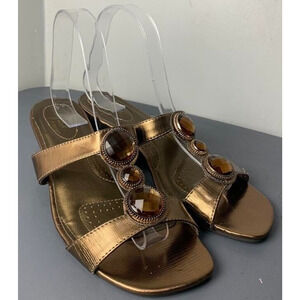 Alex Flex Bronze Wedge Sandals With Gemstone Accents Womens Size 7.5